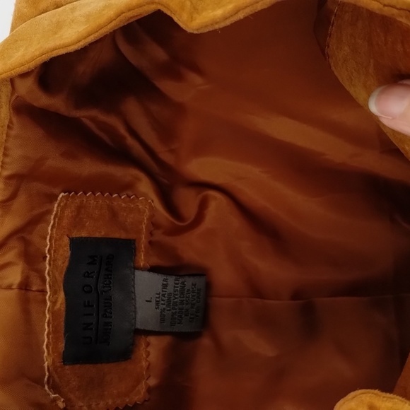 Uniform by John Paul Richard camel color leather zip up cropped jacket vintage - Picture 8 of 12